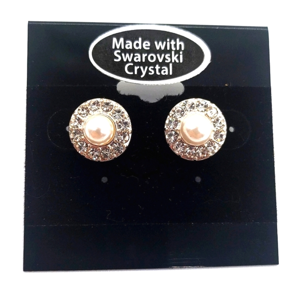 Made with Swarovski Crystals 1/2" Glass Pearl Earrings in Silver - Picture 2 of 5